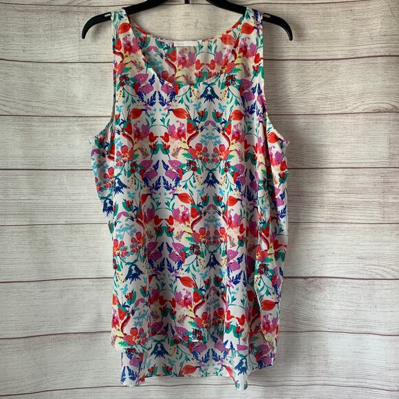 Dalia Colorful Sleeveles Blouse or Tank Top Slit Sides at Bottom Size Large - Picture 1 of 11